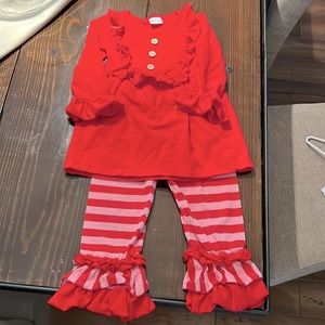 Red/pink stripped outfit with ruffles